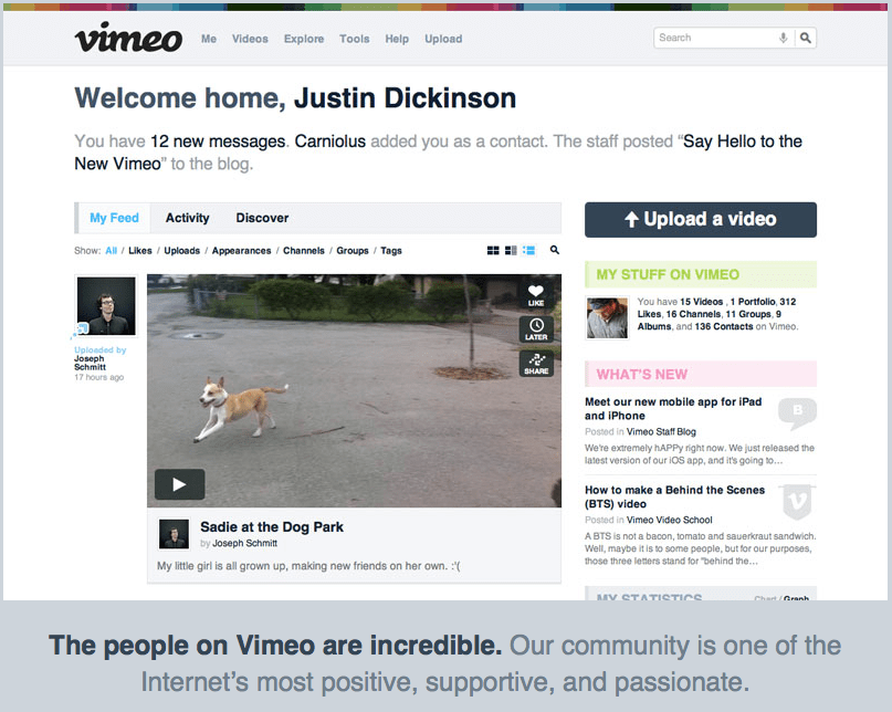 Vimeo memiliki komunitas yang sehat